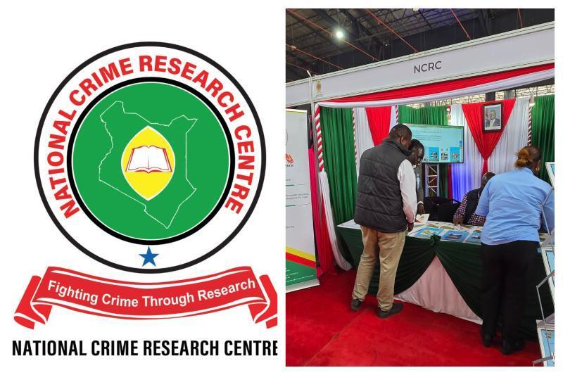 Collage photo of National Crime Research Center (NCRC) logo and stand at a past event..